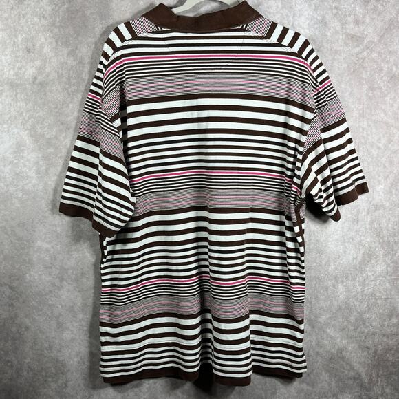 Vintage Francois Girbaud Polo Shirt‎ Mens 2XL Brown Striped Short Sleeve 90s Y2K - Picture 6 of 12